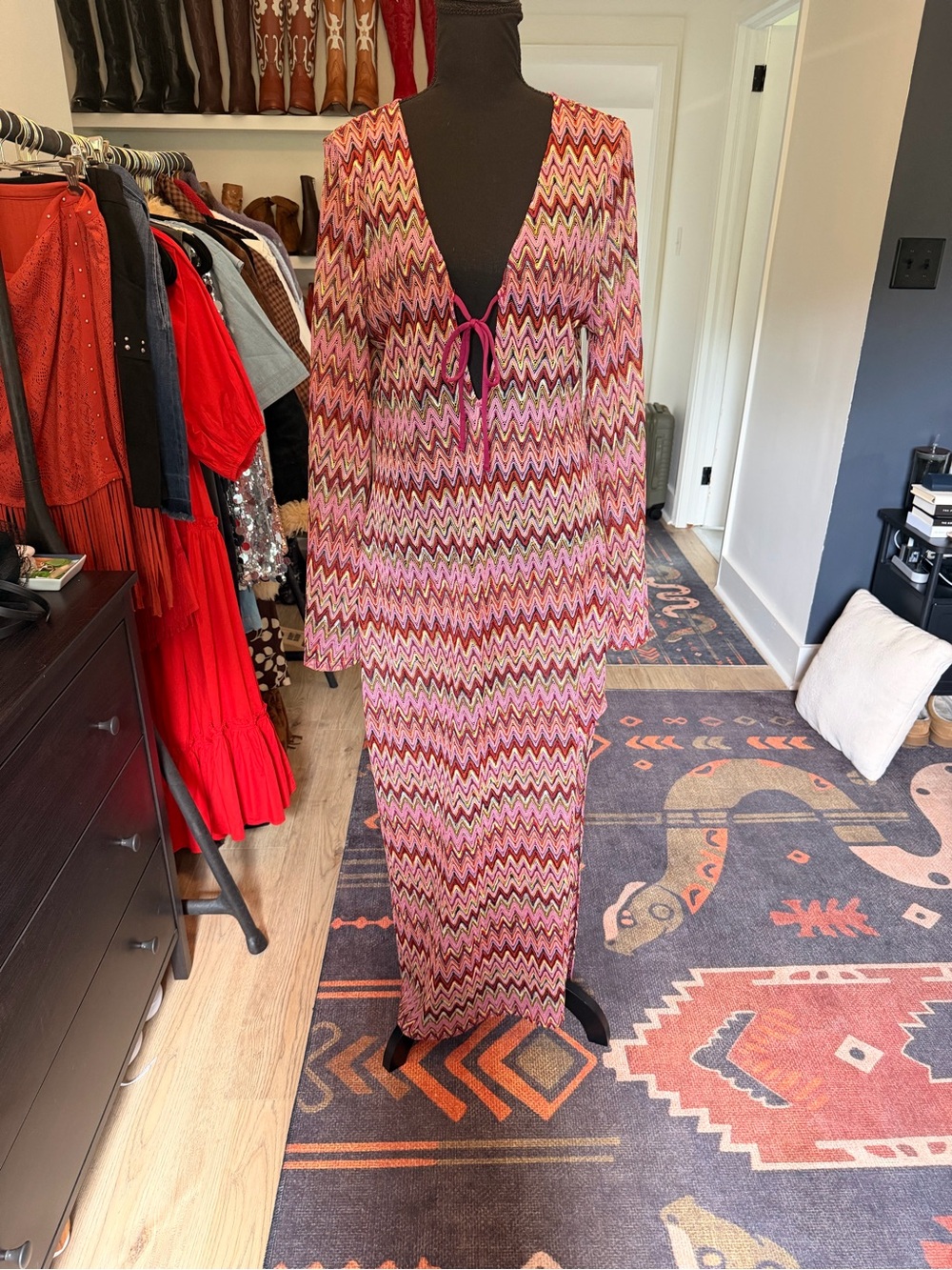 12th Tribe Pink Multi Zigzag Maxi Dress
